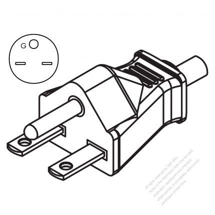 Taiwan/ Japan 3-Pin grounding AC Plug, 15A 250V