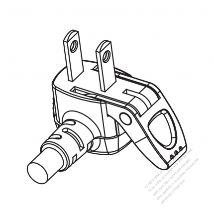 USA/Canada NEMA 1-15P Elbow AC Plug, 2 P/ 2 Wire Non-Grounding, elbow AC Plug, 15A 125V