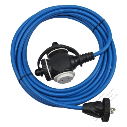 Taiwan 2 Pin Locking Cord NEMA 1-15P Plug /1-15R Receptacle x 3（1.0MMSQ）Blue 5M or 10M (16.4 or 32.8FT)