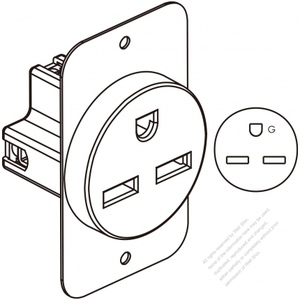 USA/Canada Flush Mount Receptacle NEMA 6-30R, 2 P 3 Wire Grounding 30A 250V