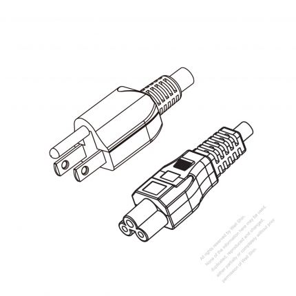 Taiwan 3-Pin Plug to IEC 320 C5 Power Cord Set (PVC) 1 M (1000mm) Black  (VCTF 3X0.75MM )