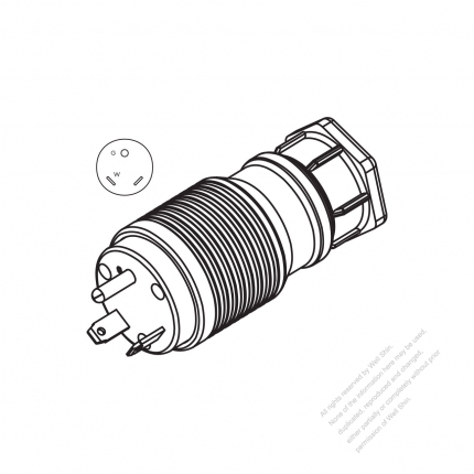 USA/Canada RV Plug (NEMA TT-30P)  3-Pin Straight, 2 P 3 Wire Grounding 30A 120V