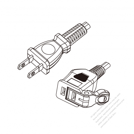 Japan 2-Pin Plug to Easy Pull 2-Pin Connector Power Cord Set (PVC) 1.8M (1800mm) Black  (VCTFK 2X0.75MM )