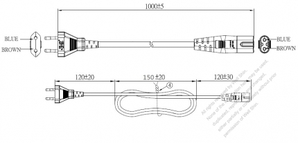 Europe 2-Pin Plug to IEC 320 C7 Power Cord Set (PVC) 1 M (1000mm) Black  (H03VVH2-F 2X0.75MM )