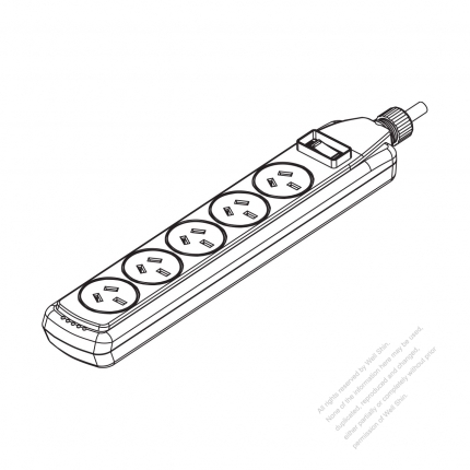 China Type Power Strip 3-Pin Outlet x 5 & ON/OFF 10A 250V