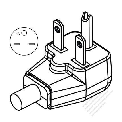 USA/Canada NEMA 6-15P Elbow AC Plug, 2 P/ 3 Wire Grounding 15A 250V