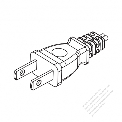 Taiwan/ Japan 2-Pin 2 wire Straight AC Plug, 7A/9A/ 11A/ 12A/ 15A 125V