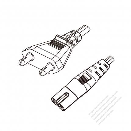 India 2-Pin Plug to IEC 320 C7 Power Cord Set (PVC) 1.8M (1800mm) Black  (YY 2C 0.75mm² (FLAT) )