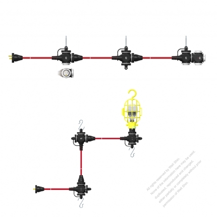 Taiwan 3 Pin Locking Cord NEMA 5-15P Plug /5-15R Receptacle x 3 （2.0MMSQ）Yellow 5M or 10M (16.4 or 32.8FT)