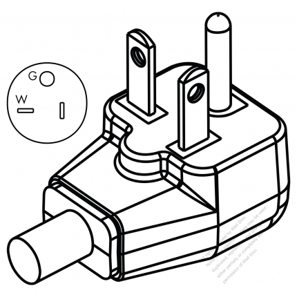 USA/Canada NEMA 5-20P Elbow AC Plug, 2 P/ 3 Wire Grounding 20A 125V