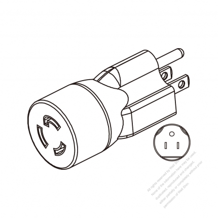 Adapter Plug, NEMA 5-15P to L5-15R Twist Locking , 2 P, 3 Wire Grounding 3 to 3-Pin 15A 125V