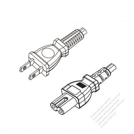 Taiwan 2-Pin Plug to IEC 320 C7 Power Cord Set (PVC) 1.8M (1800mm) Black  (VCTFK 2X0.75MM )