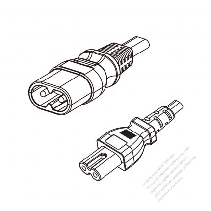 Europe 2-Pin IEC 320 Sheet C Plug to C7 Power Cord Set (PVC) 1.8M (1800mm) Black  (H03VVH2-F 2X0.75MM )