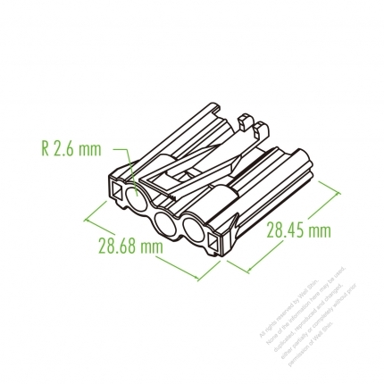 Plastic Housing 28.45mm x 28.68mm R 2.6mm 3-Pin