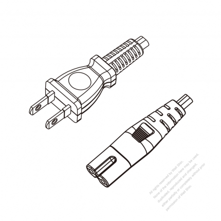 Japan 2-Pin Plug to IEC 320 C7 Power Cord Set (PVC) 1.8M (1800mm) Black  (VCTFK 2X0.75MM )