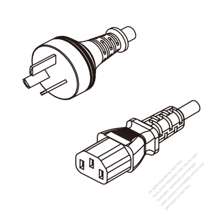 Argentina 3-Pin Plug To IEC 320 C13 AC Power Cord Set Molding (PVC) 1.8M (1800mm) Black ( H05VV-F 3G 0.75mm² ) 