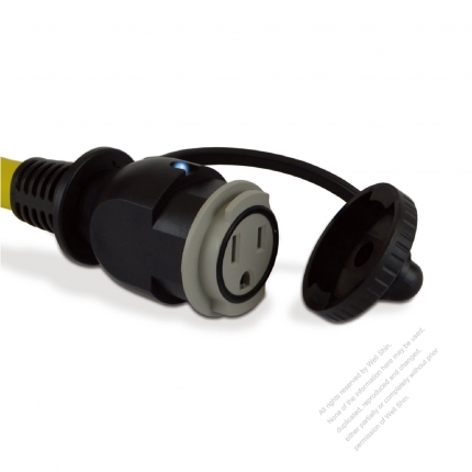 USA 3Pin Locking Y Adapter Cord 1 to 2, L5-30P Plug to NEMA 5-15R Receptacle x 2, Yellow 3 FT (0.9M)