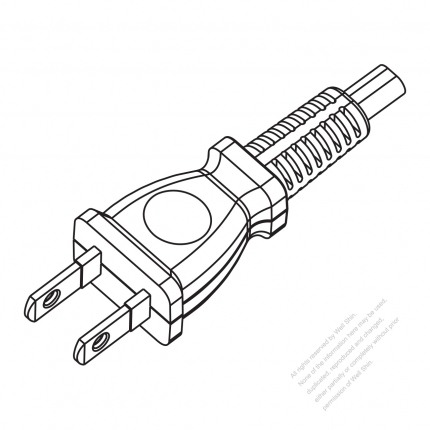 Taiwan/ Japan 2-Pin 2 wire Straight AC Plug, 7A 125V