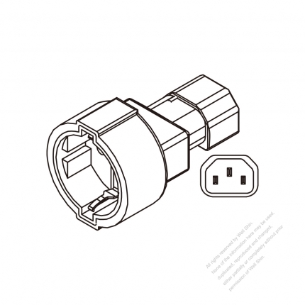 Adapter Plug, IEC 320 Sheet E to Europe German type ,3 to 3-Pin 10A 250V