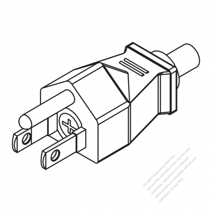 Taiwan/ Japan 3-Pin Straight AC Plug, 7~15A 125V (With Fuse.)