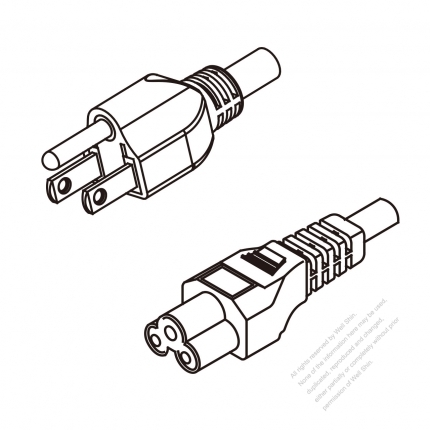 US/Canada 3-Pin NEMA 5-15P Plug To IEC 320 C5 AC Power Cord Set Molding (PVC) 1.8M (1800mm) Black (SVT 18/3C/60C )