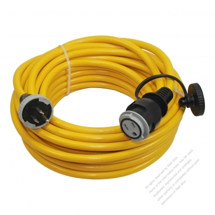 USA 3 Pin Locking Cord NEMA 5-15P Plug /5-15R Receptacle x 3（2.0MMSQ）Yellow/ Red/Blue 25 or 50 FT (7.62 or 15.24M)