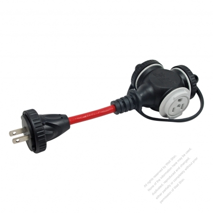 USA 1 To 3 Outlets Locking Cord 2-Pin NEMA 1-15P Plug to 5-15R Receptacle x 3, 14AWG/ 3C Red 1 FT (0.3M)