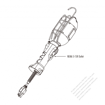 3 Wire Metal Cage Working light, 6Ft SJTW 16AWG/3C Cord, 13A NEMA 1-15R Outlet/NEMA 5-15R Outlet 1+1