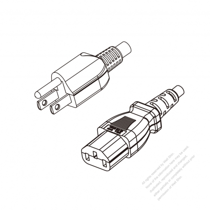 Japan 3-Pin Plug to IEC 320 C13 Power Cord Set (PVC) 1.8M (1800mm) Black  (VCTF 3X0.75MM )