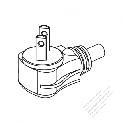 Taiwan/ Japan 2-Pin 2 wire Angle Type AC Plug, 2.5A/7A/9A/11A/15A 125V