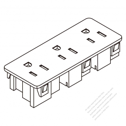 USA/Canada NEMA 5-15R Outlet x 3, 2 P 3 Wire Grounding 15A 125V