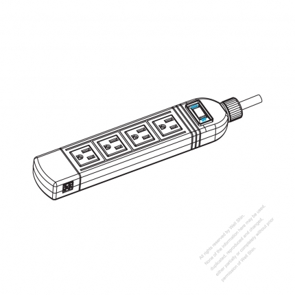 USA/ Canada Type Power Strip NEMA 5-15R outlet x 4, USB Charger x 1, 3-Pin 15A 125V