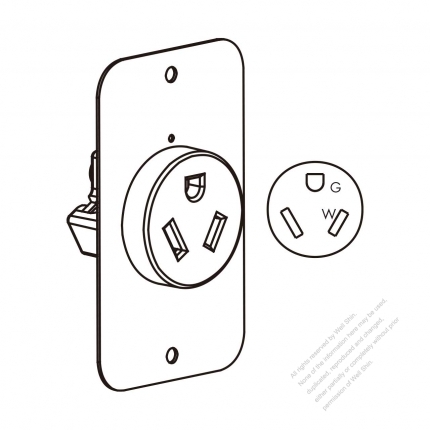 USA/Canada Flush Mount Receptacle NEMA 7-20R, 2 P 3 Wire Grounding 20A 277V