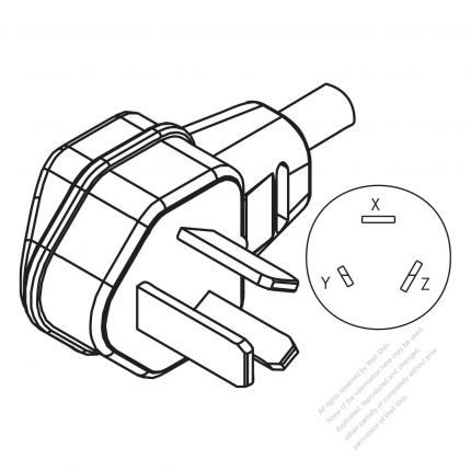 USA/Canada NEMA 11-50P, 3 P/ 3 Wire Non-Grounding, Elbow AC Plug, 50A 3Ø 250V