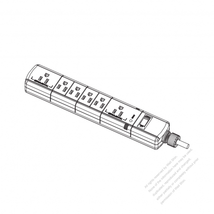 USA/ Canada Type Power Strip NEMA 5-15R outlet x 6, (15A) 3-Pin 15A 125V