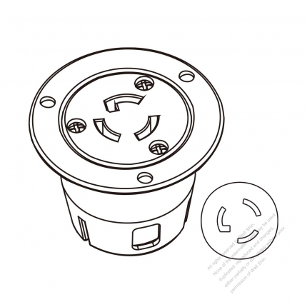 USA/Canada Locking Flanged Outlet NEMA L5-15R, 2 P 3 Wire Grounding 15A 125V