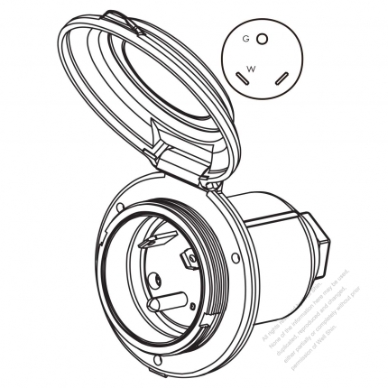 USA/Canada RV Camp Twist Locking  Inlet NEMA TT-30P Contoured Power Inlet, Watertight Cap, 30A 125V