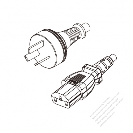 Argentina 3-Pin Plug to IEC 320 C13 Power Cord Set (PVC) 1.8M (1800mm) Black  (H05VV-F 3G 0.75MM2 )
