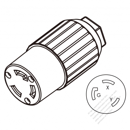 USA/Canada Twist-Lock Connector 	(NEMA L6-30R)  3-Pin Straight, 2 P, 3 Wire Grounding, 30A 250V