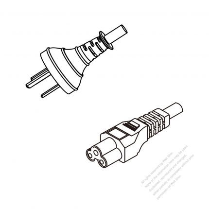 China 3-Pin Plug To IEC 320 C5 AC Power Cord Set Molding (PVC) 1.8M (1800mm) Black (60227 IEC 53 3*0.75mm² )