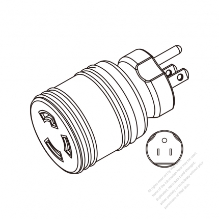 Adapter Plug, NEMA 5-15P to L5-30R Twist Locking , 2 P, 3 Wire Grounding 3 to 3-Pin 15A-30A 125V