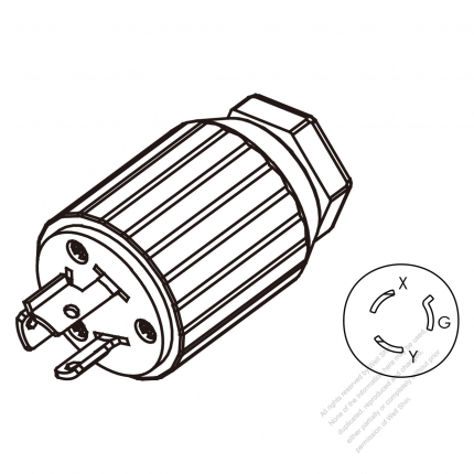 USA/Canada Twist-Lock 	(NEMA L6-15P)  3-Pin Straight plug, 2 P, 3 Wire Grounding 15A 250V