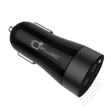 DC/DC 5V 2.4A USB X2 Car Charger (CLA) Black/ White Polish (Cigarette charger)