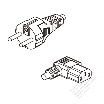 Europe 3-Pin Plug To IEC 320 C13 (Right Angle) AC Power Cord Set Molding (PVC) 1.8M (1800mm) Black ( H05VV-F 3G 0.75mm2 )