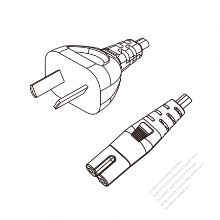 Argentina 2-Pin Plug to IEC 320 C7 Power Cord Set (PVC) 1.8M (1800mm) Black  (H03VVH2-F 2X0.75MM )