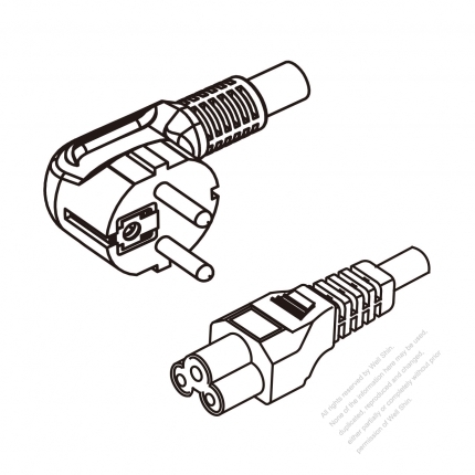 Korea 3-Pin Angle Plug To IEC 320 C5 AC Power Cord Set Molding (PVC) 1.8M (1800mm) Black ( H05VV-F 3G 0.75mm² )