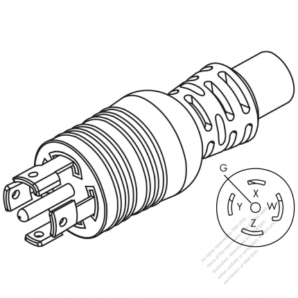 USA/Canada NEMA L22-20P Twist Locking AC Plug, 4 P/ 5 Wire Grounding 30A, 3ØY 120/208V