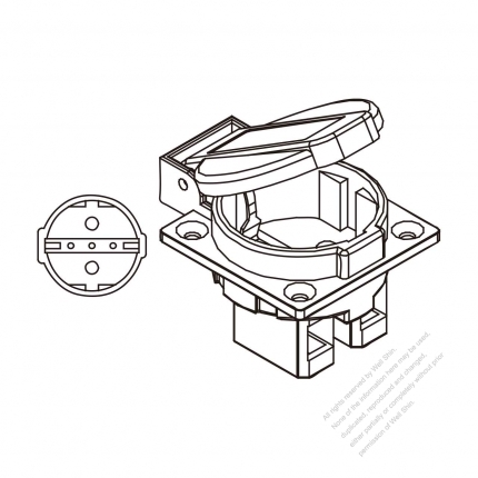 Outlet (Germany), Round prong, IP 44, with cover16A 250V