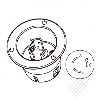 USA/Canada Locking Flanged Inlet NEMA L6-15P, 2 P 3 Wire Grounding 15A 250V