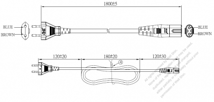 Europe 2-Pin Plug to IEC 320 C7 Power Cord Set (PVC) 1.8M (1800mm) Black  (H03VVH2-F 2X0.75mm²)